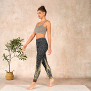 Buddha Stones Dark Gray Geometric Gold Feather Print Gym Leggings Women's Yoga Pants - image 14