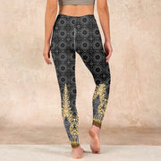 Buddha Stones Dark Gray Geometric Gold Feather Print Gym Leggings Women's Yoga Pants - image 15