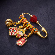 Buddha Stones Cinnabar Zongzi Fu Character Caishen God of Wealth Safe And Well Copper Blessing Brooch Brooch BS 4