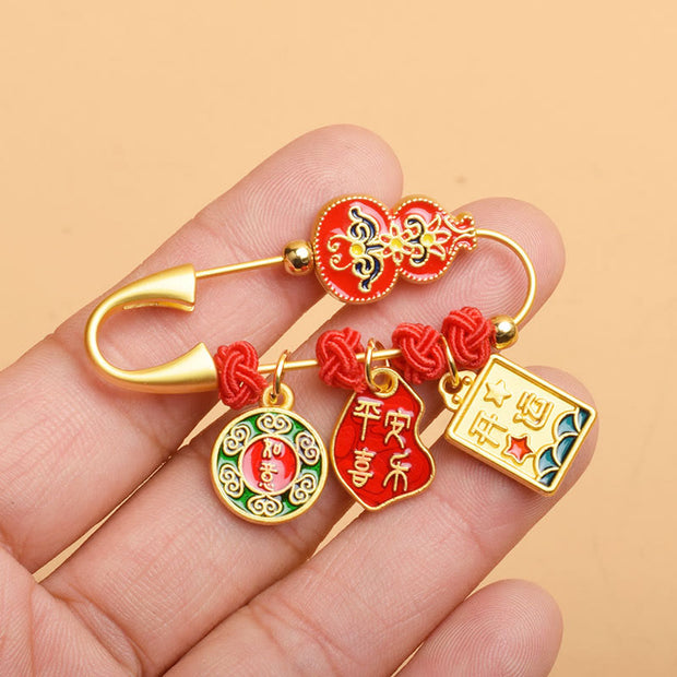 Buddha Stones Gourd Dancing Lion Fu Character Safe And Well Blessing Brooch Brooch BS Gourd Good Luck