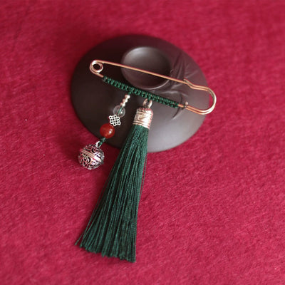 Buddha Stones Retro Bell Tassels Brooch Brooch BS Dark Green