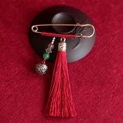 Buddha Stones Retro Bell Tassels Brooch Brooch BS Wine Red