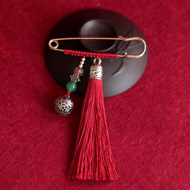 Buddha Stones Retro Bell Tassels Brooch Brooch BS Wine Red