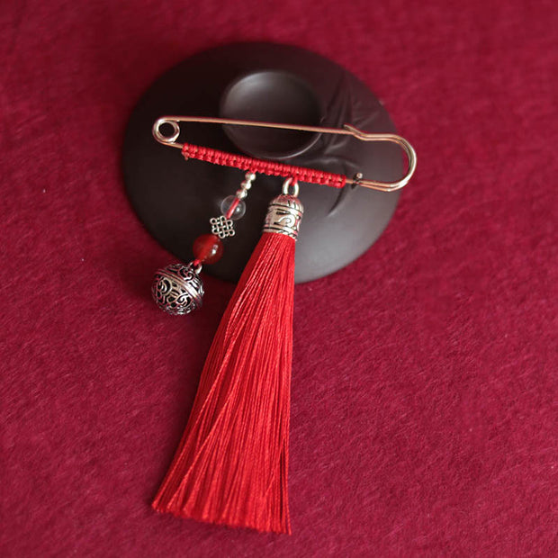 Buddha Stones Retro Bell Tassels Brooch Brooch BS Red