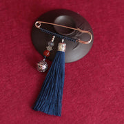 Buddha Stones Retro Bell Tassels Brooch Brooch BS Navy Blue