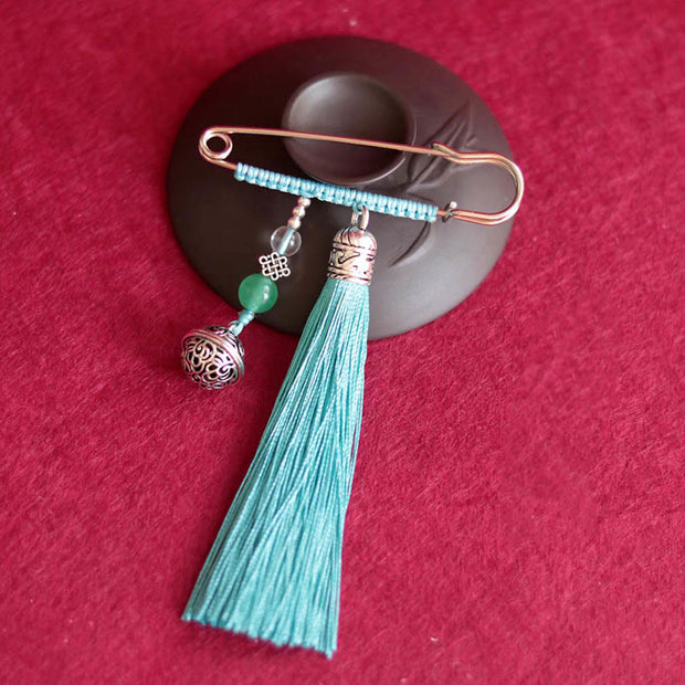 Buddha Stones Retro Bell Tassels Brooch Brooch BS Cyan