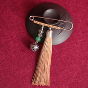 Buddha Stones Retro Bell Tassels Brooch Brooch BS Khaki