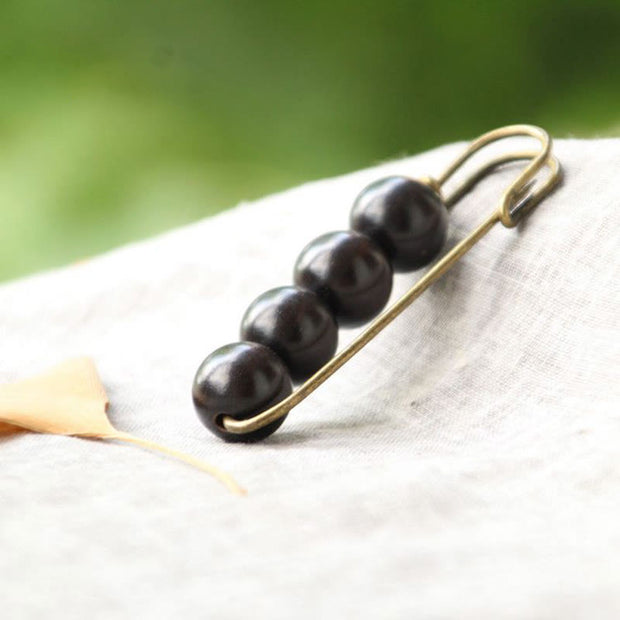 Buddha Stones Vintage Sandalwood Agathis Alba Ebony Wood Peltogyne Beads Healing Brooch Brooch BS Ebony Wood