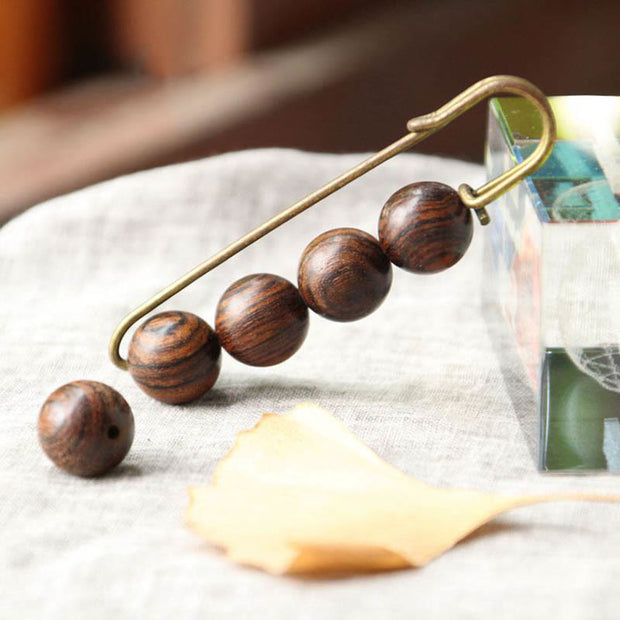 Buddha Stones Vintage Sandalwood Agathis Alba Ebony Wood Peltogyne Beads Healing Brooch Brooch BS 5