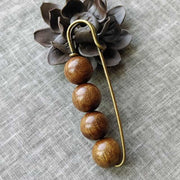 Buddha Stones Vintage Sandalwood Agathis Alba Ebony Wood Peltogyne Beads Healing Brooch Brooch BS 2