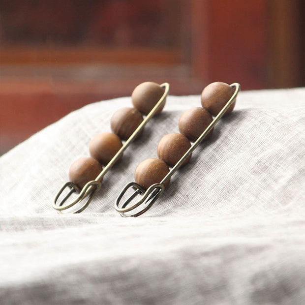 Buddha Stones Vintage Sandalwood Agathis Alba Ebony Wood Peltogyne Beads Healing Brooch Brooch BS 28