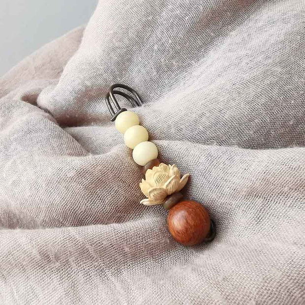 Buddha Stones Vintage Bodhi Seed Boxwood Lotus Sandalwood Bead Peace Brooch Brooch BS 4