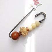 Buddha Stones Vintage Bodhi Seed Boxwood Lotus Sandalwood Bead Peace Brooch Brooch BS 3