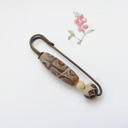 Buddha Stones Nine-Eye Dzi Bead Bodhi Seed Lotus Protection Brooch Brooch BS 2