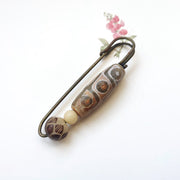 Buddha Stones Nine-Eye Dzi Bead Bodhi Seed Lotus Protection Brooch Brooch BS Brown Nine-Eye Dzi Bead