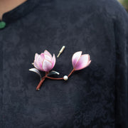 Buddha Stones Handmade Yangzhou Velvet Flower Mulberry Silk Purple Magnolia Brooch Hairpin