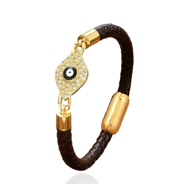 Buddha Stones Evil Eye Protection Leather Metal Buckle Bracelet