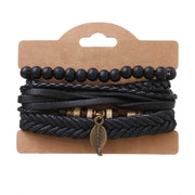 FREE Today: Courage and Confidence Leaf Multi-layer Twisted Leather Resin Beads Bracelet Set