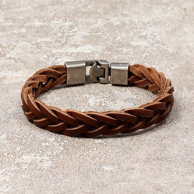 Buddha Stones Vintage Leather Braided Buckle Strength Bracelet