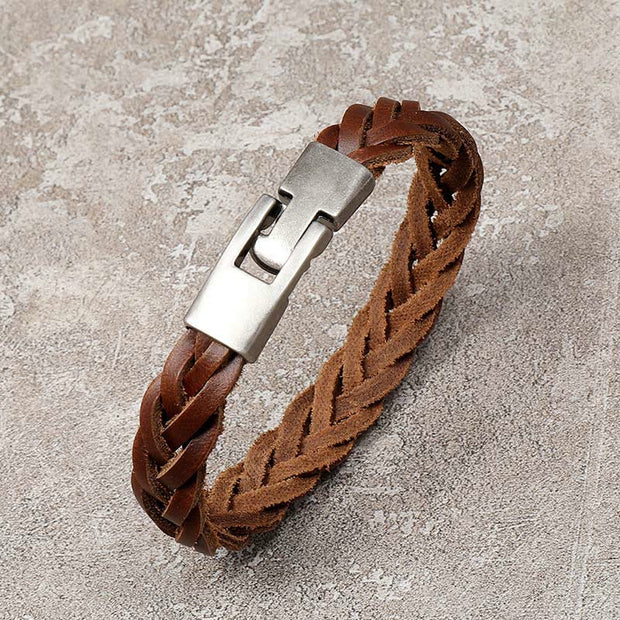 Buddha Stones Vintage Leather Braided Buckle Strength Bracelet