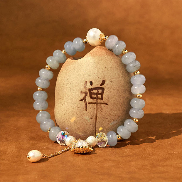 FREE Today: Peace Healing Natural Aquamarine Pearl Shell Bead Bracelet