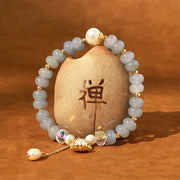 Buddha Stones Natural Aquamarine Pearl Shell Healing Bead Bracelet