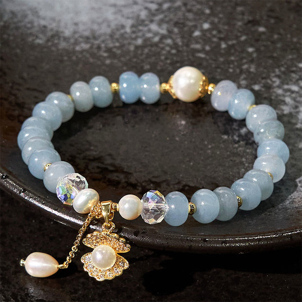 FREE Today: Peace Healing Natural Aquamarine Pearl Shell Bead Bracelet