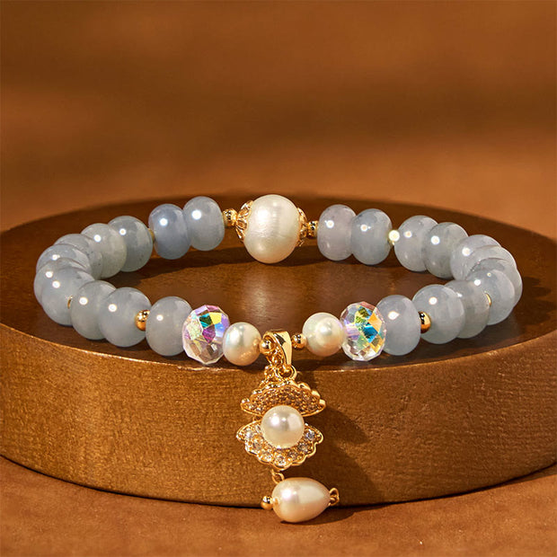 FREE Today: Peace Healing Natural Aquamarine Pearl Shell Bead Bracelet