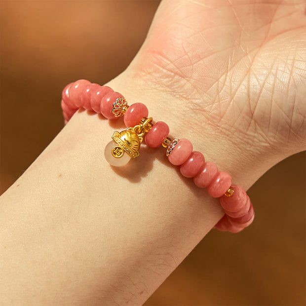 FREE Today: Love Healing Strawberry Quartz Cyan Jade Lucky Cat Beads Bracelet