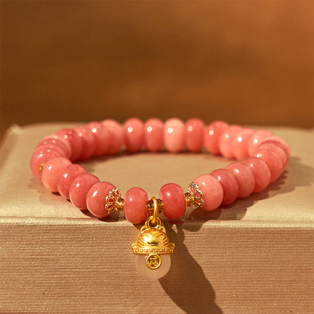 FREE Today: Love Healing Strawberry Quartz Cyan Jade Lucky Cat Beads Bracelet