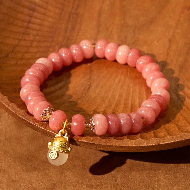 FREE Today: Love Healing Strawberry Quartz Cyan Jade Lucky Cat Beads Bracelet