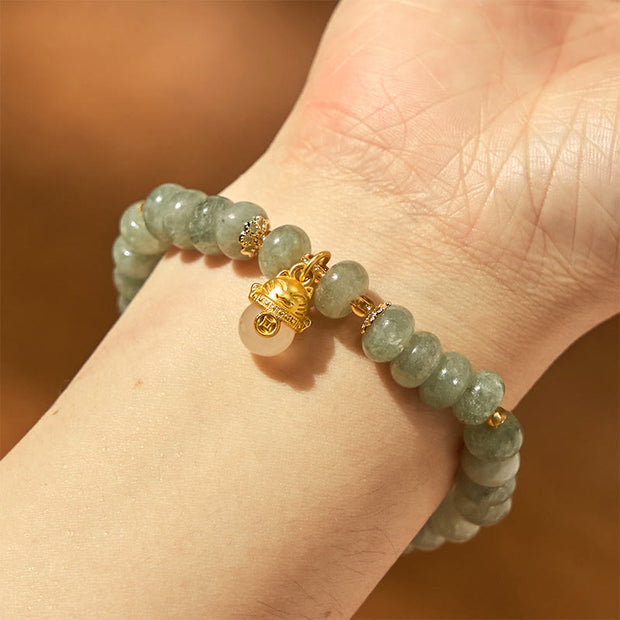 Buddha Stones Strawberry Quartz Cyan Jade Lucky Cat Beads Healing Bracelet