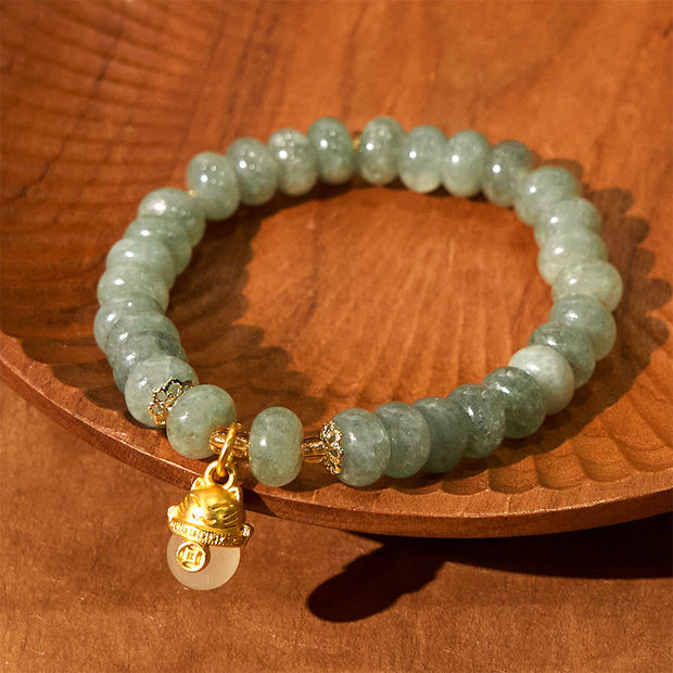 FREE Today: Love Healing Strawberry Quartz Cyan Jade Lucky Cat Beads Bracelet