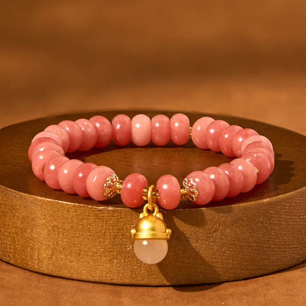 Buddha Stones Strawberry Quartz Cyan Jade Lucky Cat Beads Healing Bracelet