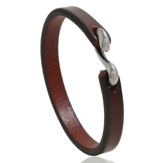 Buddha Stones Vintage Leather Plain Strength Buckle Bracelet