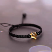 FREE Today: Protection and Luck Handcrafted Citrine Black Obsidian Bead King Kong Knot Peace Knot Rope Bracelet