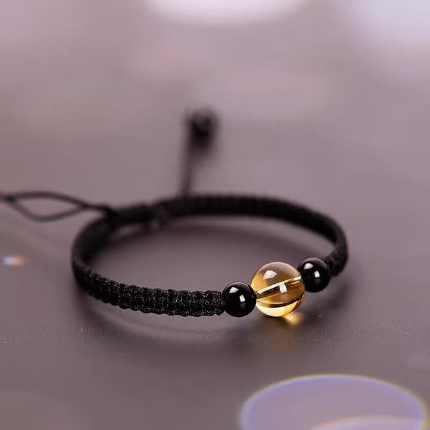 FREE Today: Protection and Luck Handcrafted Citrine Black Obsidian Bead King Kong Knot Peace Knot Rope Bracelet