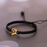 Buddha Stones Handcrafted Citrine Black Obsidian Bead King Kong Knot Peace Knot Luck Rope Bracelet