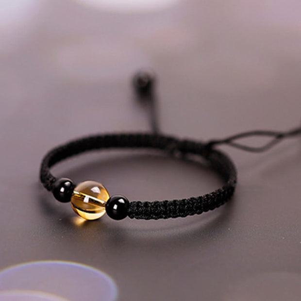 FREE Today: Protection and Luck Handcrafted Citrine Black Obsidian Bead King Kong Knot Peace Knot Rope Bracelet