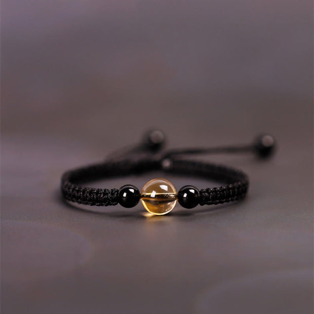 FREE Today: Protection and Luck Handcrafted Citrine Black Obsidian Bead King Kong Knot Peace Knot Rope Bracelet