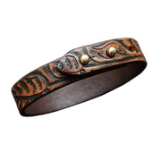 Buddha Stones Vintage Printed Leather Adjustable Buckle Balance Bracelet