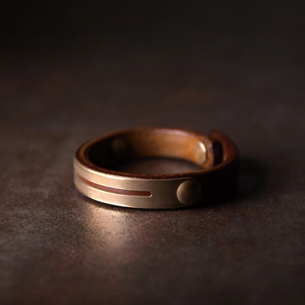 Buddha Stones Vintage Leather Copper Brass Balance Bangle Bracelet