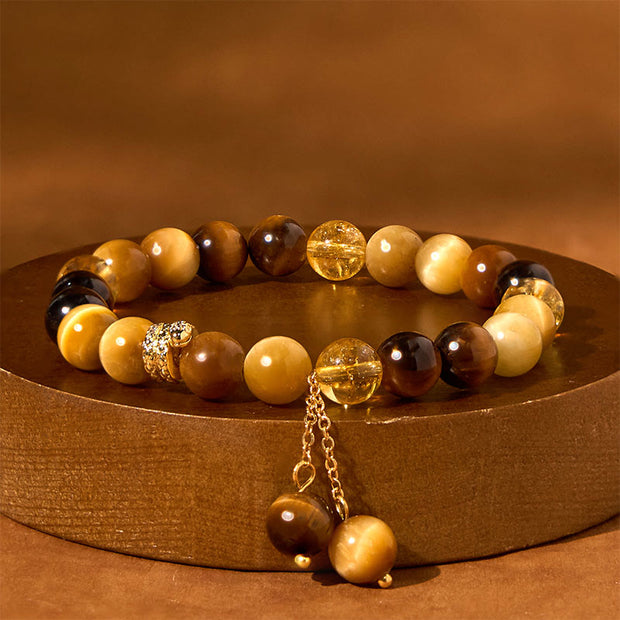 Buddha Stones Year of the Snake Tiger Eye Citrine Protection Bracelet