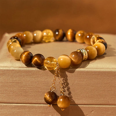 Buddha Stones Year of the Snake Tiger Eye Citrine Protection Bracelet