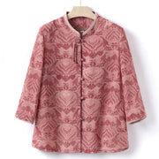 Buddha Stones Solid Color Casual Frog Button Auspicious Cloud Pattern Women's Jacket Shirt Clothing