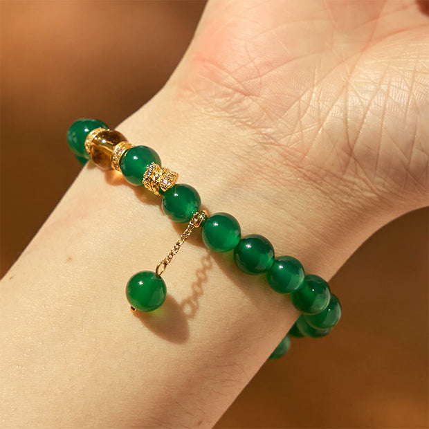 Buddha Stones Year of the Snake Green Agate Citrine Power Bracelet