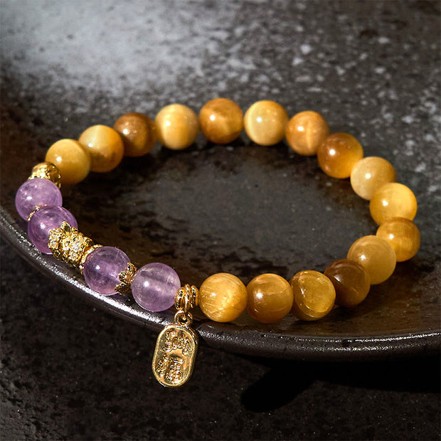 FREE Today: Protection and Healing Year of the Snake Tiger Eye Amethyst Fu Character Bracelet