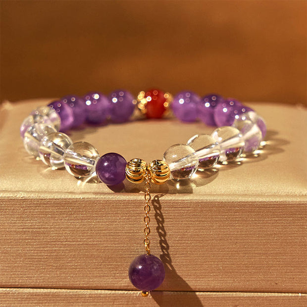 FREE Today: Spiritual Meditation Natural Amethyst White Crystal Beads Bracelet