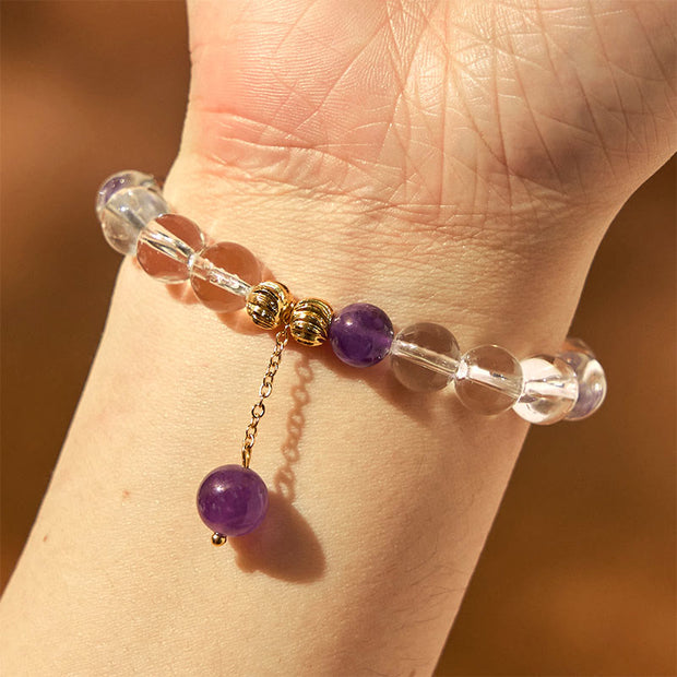 FREE Today: Spiritual Meditation Natural Amethyst White Crystal Beads Bracelet