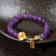 Buddha Stones Natural Amethyst White Crystal Flower Healing Safe And Well Charm Bracelet - image 4